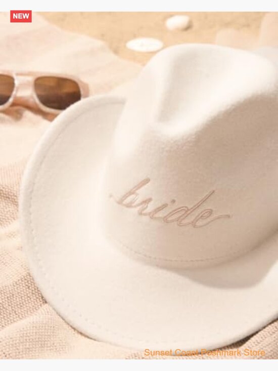 Embroidered Cowgirl Hat with Veil Felt Western Bride Bachelorette Accessory main image 6